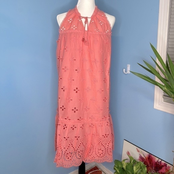 NEW Southern Tide Coral Pink Rowena Scalloped Eyelet Shift Dress US M - Picture 2 of 9
